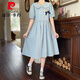 皮爾卡丹（pierre cardin）女大童連衣裙夏季14歲初中學(xué)生夏裝娃娃領(lǐng)裙子12胖女孩寬松學(xué)院風(fēng) 淺藍色 165 S【建議體重65-85斤】