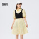 森馬（Semir）【連衣裙合輯】夏天女法式慵懶風(fēng)裙子復古學(xué)院風(fēng)針織裙雪紡碎花裙 D款抹胸襯衫裙-黃色調00433 L