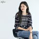 伊芙麗（eifini）伊芙麗2025夏裝新款粗細條紋撞色鏤空防曬針織衫女夏季薄款上衣 藏青 M 105-120斤