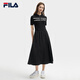 FILA 斐樂官方女裝連衣裙2025夏新款時尚休閑簡約修身短袖連身裙子 正黑色-BK M 165/84A/M