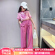 湯靈鼠女童夏季套裝12歲時(shí)尚兒童夏裝女短袖網(wǎng)紅新款中大童女裝兩件套棉 粉色套裝 150 碼（建議身高140-150cm）