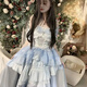 歐維沃新品原創(chuàng)設(shè)計(jì)Lolita洋裝jsk吊帶連衣裙夏裝公主裙裙子 藍(lán)色[贈(zèng)蝴蝶結(jié)] S