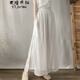 衣瑾帛社闊腿褲女中國風(fēng)復古繡花開(kāi)叉雙層天絲棉麻直筒褲薄款休閑飄逸裙褲 白色 均碼