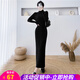 歐貝汐半高領(lǐng)復(fù)古長袖針織連衣裙女春秋冬修身包臀內(nèi)搭針織毛衣裙長裙 黑色 均碼