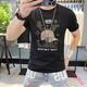 酷奇袋鼠歐洲站夏季新款半袖體恤男潮牌大碼燙鉆印花棉帽子短袖t恤男士 【高品質棉】D081-黑色 XL （建議130-145斤）