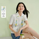 茵曼2025夏季女裝新款刺繡荷葉邊襯衫領(lǐng)100%棉短袖襯衫 珍珠白 M