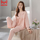貓人（MiiOW）睡衣女春秋長(cháng)袖棉質(zhì)韓版甜美宮廷風(fēng)蕾絲花邊寬松家居服套裝女 QNM-2302粉 2XL 【適合140-160斤】