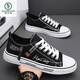 啄木鳥(niǎo)男鞋2026春夏季新款透氣帆布鞋經(jīng)典百搭休閑輕便布鞋潮流運動(dòng)板鞋 黑色 42