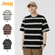 吉普（JEEP）美國(guó)正品Jeep高端薄款休閑短袖T恤衫男士夏季寬松條紋圓領(lǐng)打底衫 黑色 薄款 【官方正品】 XL 【適合145斤左右】