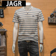 JAGR潮牌 條紋T恤男刺繡上衣新款潮流夏季冰絲短袖棉麻半截袖男士t恤 杏色 2XL