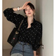 甜菲鹿女赫本風(fēng)波點(diǎn)長(cháng)袖襯衫女裝夏季感時(shí)尚襯衣胖MM遮肉顯瘦上衣氣質(zhì)款 黑色 M (建議80~100斤) 大碼