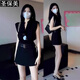 圣保美黑色辣妹背心連衣裙女夏季2025新款小個子穿搭包臀短裙子套裝顯瘦 套裝【上衣+裙子配腰帶】 M 碼
