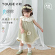 幼歌（YOUGE）2025夏季新款嬰幼兒無(wú)袖花瓣領(lǐng)純棉連衣裙清涼兒童裙子 綠色 120 cm