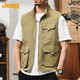 JEEP美國正品Jeep高端美式工裝馬甲男士夏季戶(hù)外釣魚(yú)立領(lǐng)無(wú)袖坎肩外套 卡其色【官方正品】 XL 建議 140-155斤