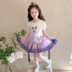 迪士尼女童tutu裙夏裝套裝庫洛米網(wǎng)紗裙愛莎公主裙新款短袖蓬蓬裙兩件套 紫色庫洛米 130 cm