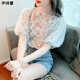 伊琦蕾（YIQILEI）夏季碎花短袖雪紡襯衫女裝夏裝2025年新款泡泡袖上衣洋氣減齡百搭 花色 M