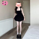 OTST黑色無(wú)袖吊帶連衣裙子女夏季法式氣質(zhì)絕美甜辣妹收腰顯瘦蓬蓬短裙 【黑色】 S 80-90斤