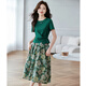 尚靜套裝女夏季2025新款女裝設計感氣質(zhì)收腰針織T恤玫瑰印花半裙套裝