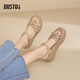 大東沙灘涼鞋女鞋2026夏季新款簡(jiǎn)約坡跟一字扣燙鉆X1132 膚色  38