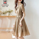 AEMAPE新款連衣裙女2025夏時(shí)尚女裝氣質(zhì)優(yōu)雅百搭雪紡顯瘦遮肉短袖裙子女 卡其色 L 建議105-115斤