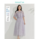 茵曼（INMAN）法式皺感花邊女裝連衣裙套裝2025夏季新品泡泡袖a字長(cháng)裙子 煙紫色 M