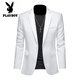 花花公子（PLAYBOY）西服男士商務(wù)休閑時(shí)尚西裝外套修身大碼便西職業(yè)正裝禮服西服上衣 白色 3XL (145-165斤可穿)