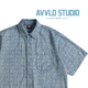 AVVLD美式街頭紋理滿(mǎn)印牛仔短袖襯衫男女夏季潮牌小眾工裝寬松情侶襯衣 牛仔藍 XL