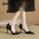 ZHR高跟鞋女珍珠鏈絨面細跟單涼鞋女氣質(zhì)顯瘦女鞋 IE03 黑色  37 
