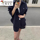 啄木鳥薄款百搭防曬襯衫套裝女2025夏季新款休閑氣質(zhì)時(shí)尚闊腿短褲兩件套 藏藍(lán)色【襯衫+短褲】 XL 建議115-130斤