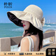 樸盺遮陽帽女2025夏季新款防紫外線防曬帽遮臉黑膠大帽檐漁夫帽太陽帽 白色 米 可調(diào)節(jié)