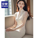 羅蒙（ROMON）2025夏季新款氣質(zhì)名媛好看高端精致感中式國風(fēng)白色旗袍連衣裙 米白色 S 100斤以內(nèi)