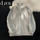 LPOX運動外套女春秋學生復古潮流棒球服chic設(shè)計感小眾情侶夾克 灰色 雙層有里布 優(yōu)質(zhì)面料 M 95-110斤