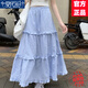 莫代爾小清新花邊拼接格子半身裙女2025夏季新款高腰顯瘦蛋糕裙A字裙 藍(lán)色格子半裙【優(yōu)質(zhì)版】 M 90-110斤