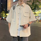 百鵲亭 襯衫外套男2025夏季潮牌港風(fēng)寬松襯衫工裝上衣潮牌痞帥休閑外套 卡其色 【短袖】 XL 【建議120-140斤】