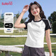 班尼路（Baleno）撞色插肩拼條短T女2025年夏季新品學(xué)院風(fēng)撞色短袖內搭打底衫上衣