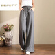 夏典素訂女王（SE.PSTP）純色亞麻闊腿褲女大碼顯瘦苧麻白色褲子高腰抽繩胖M妹寬松棉麻長(cháng) 灰色 少量現貨 L 建議100-115斤