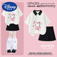 迪士尼（Disney）女童夏季Polo衫套裝中大童洋氣卡通線條小狗印花t恤百褶裙兩件套 白色Polo衫+黑色短裙 160 cm