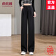 俞兆林（YUZHAOLIN）西裝闊腿休閑褲女2025春夏秋新款女裝高腰寬松顯瘦直筒通勤長褲子 黑色-長褲[加厚] 加厚 XL 建議[125-137斤]