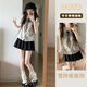 茉衣雅（MOYIYA）套裝/單件日系甜美少女小個(gè)子娃娃領(lǐng)條紋襯衫夏季+高腰百褶jk短裙 【套裝】高腰半身裙+襯衫 M