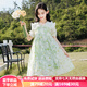 湯靈鼠女大童夏季連衣裙時(shí)尚女孩公主裙子洋氣兒童夏裝女韓版中大童女裝 綠色碎花連衣裙 140(建議身高130-140cm)