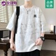 HNBKNL美式潮牌短袖t恤男女款夏季休閑百搭打底衫大碼寬松重磅潮流上衣 白色（NE01） XL （推薦體重120-140斤）