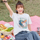 MsShe【天絲棉】大碼女裝2025夏季胖mm巨顯瘦印花閃粉短袖T恤上衣 純白色現(xiàn)貨 2XL