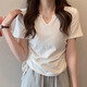 花語(yǔ)志V領(lǐng)短袖女正肩顯瘦白色t恤甜美新款2026年夏季純色百搭修身上衣 V領(lǐng)抽繩短袖T恤【白色】 M 【建議96斤以下】