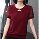 曼利鳥(niǎo)雪紡衫上衣女短袖t恤2025夏季新款中老年媽媽裝洋氣寬松遮肚半袖 酒紅色 2XL碼建議120-135斤 均碼