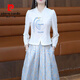 皮爾卡丹（pierre cardin）新中式國(guó)風(fēng)半身裙套裝女春夏季2025新款印花馬面裙兩件套女夏 藍(lán)色【套裝】 M 【建議80-95斤】