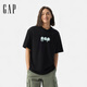Gap男女裝2025夏季新款純棉泡泡膠印logo短袖T恤多色上衣729127 黑色 S (165/88A) 亞洲尺碼