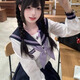 歐維沃jk水手服【紫藤中】原創(chuàng)jk制服套裝收腰水手服女長袖春日 紫藤中 長袖+短裙+金魚結(jié) M