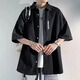凰梡夏季男士短袖襯衫日系潮流冰絲襯衣外套潮牌休閑薄款男生上衣寬松 黑色 XL
