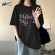 回力黑色短袖t恤女2025新款夏季高級感時尚半袖寬松大碼胖mm純棉體恤