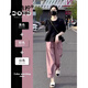 鹿依檸休閑褲女裝套裝2025夏季新款韓版時(shí)尚百搭氣質(zhì)小個(gè)子顯瘦闊腿褲子 黑色上衣+粉色褲子 M （建議95-110斤）